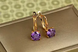 Сережки Xuping Jewelry солістка з фіолетовим каменем 1,7 см золотисті