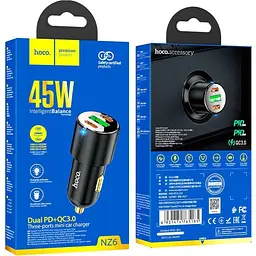 Автомобільний зарядний пристрій Hoco NZ6 PD45W USB-A+2хUSB-C Black (765185) [151276] - мініатюра 9