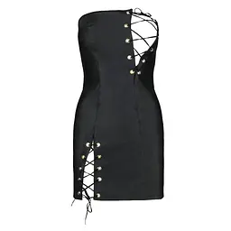Мінісукня з екошкіри Passion CELINE CHEMISE 6XL/7XL, black, шнурівка, трусики в комплекті - мініатюра 3