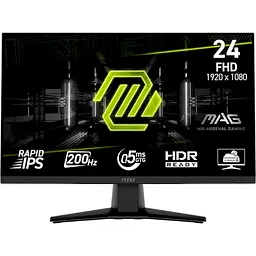 Монітор 23.8' MSI MAG 242F, чорний, WLED, IPS, 1920x1080 (16:9), 0.5 мс, 200 Гц, 300 кд/м², 1000:1, 178°/178°, HDMI/DP, VESA