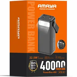 Портативний ЗП Power Bank Amaya APB-40 22.5W flashlight with cable 40000 mAh Black - мініатюра 2