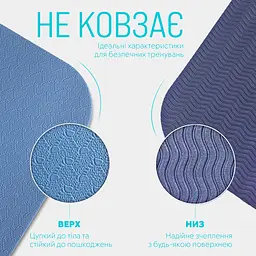 Килимок для йоги та фітнесу EasyFit TPE+TC 6 мм двошаровий блакитний-синій - мініатюра 4