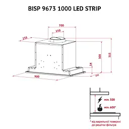 Витяжка повновбудована PERFELLI BISP 9673 BL 1000 LED Strip - мініатюра 11