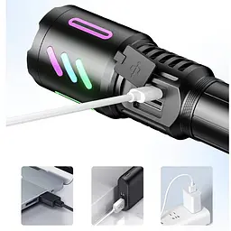 Ручний ліхтарик 1143-PM10-TG zoom LCD Type-C + PowerBank.(1x18650) 5 режимів - мініатюра 7