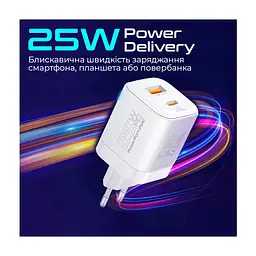 Зарядний пристрій Promate USBC PD25W + USBA QC3.0 18W White (powerport-25ac.white) - мініатюра 5