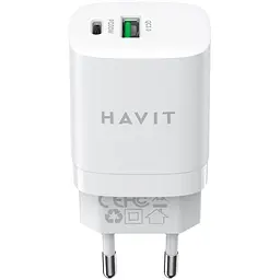 Зарядний пристрій Havit HV-UC30 GaN 30W USB+USB-C white (HV-UC30) - мініатюра 2
