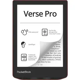 Електронна книга 6" PocketBook Verse Pro, Passion Red, WiFi, 1448x1072 (E Ink Carta), 512Mb / 16Gb, сенсорний екран, 16 градацій сірого, 300 DPI, підсвічування екрану SMARTlight, 1500 mAh, Type-C, IPx8 (PB634-3-CIS)