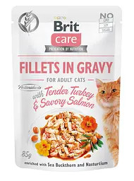 Вологий корм для котів Brit Care Cat pouch 85g (філе індички та лосося в соусі)