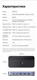 HDMI KVM-перемикач UGREEN CM664 2 ПК зі спільними монітором клавіатурою й мишею входи HDMI та USB-B 4K 60 Гц 3840 × 2160 для периферії USB 3.0 3 USB-A та 1 USB-C (35765) - мініатюра 3