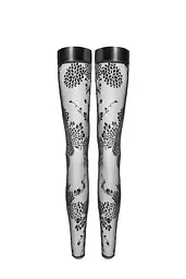 Панчохи без миска Noir Handmade F243 Tulle stockings with patterned flock embroidery, 3XL - мініатюра 4
