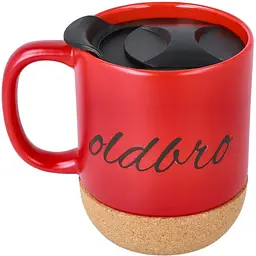 Керамічний кавовий кухоль OldBro RedBlack 400 мл з корковим дном і кришкою
