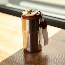 Термочашка Coffee 400 мл з ремінцем та датчиком температури, коричневий Yiwu HP-GM-1 - мініатюра 2