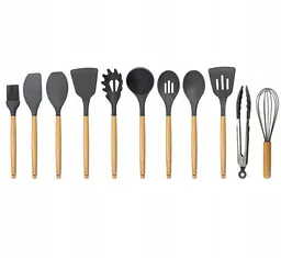 Силіконовий кухонний набір приладдя Kitchen & Dining 12 предметів (дерево+силікон) графітовий - мініатюра 7