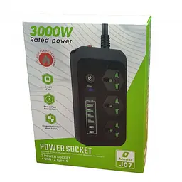 Мережевий подовжувач фільтр білий на 3 розетки та 4 USB 3,4A та 2 Type-C Power Socket J07 - мініатюра 7