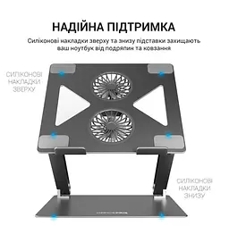 Охолоджувальна підставка для ноутбука до 15.6 дюймів OfficePro LS-121-G 2xfans Aloy Aluminum Gray - мініатюра 9