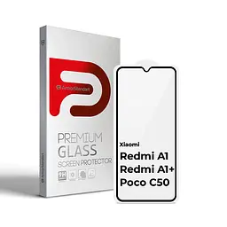 Захисне скло для Xiaomi Redmi A1/A1+ Poco C50, Full Glue, 2.5D, на весь екран, глянцеве, загартоване 9H, повне проклеювання по всій поверхні, з чорною рамкою, протиударне, ArmorStandart (ARM62819)