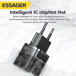 Зарядний пристрій Essager Camber 20W GaN Travel Phone Charger USB A + Type C EU Black (ECTAC-HMB01-P) - мініатюра 6