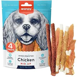 Ласощі для собак Wanpy Chicken Mix Up 150 г з в'яленим курячим м'ясом та кальцієм, 4 види частування