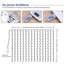 Новорічна світлодіодна гірлянда шторка дощ "Роса" YS - 84017 200 LED USB 3х2м (мультиколор) + пульт ДК 82753 - мініатюра 10