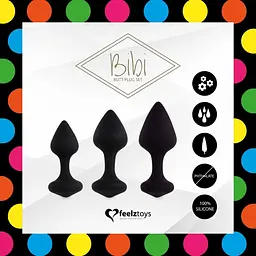 Набір силіконових анальних корків FeelzToys Bibi Butt Plug Set 3 шт. Black - мініатюра 3