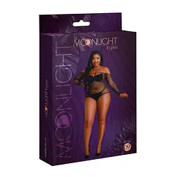 Сітчасте боді зі стразами Moonlight Plus Model 09 XL-XXXL Black, відкриті плечі - мініатюра 5