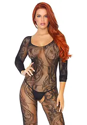 Бодістокінг Leg Avenue Swirl Lace Bodystocking One size Black, ажурна тканина, доступ - мініатюра 1