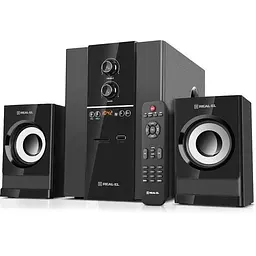 Колонки 2.1 REAL-EL M-355 чорний, сателіти 2 x 12 Вт, сабвуфер 20 Вт, МДФ, bloetooth, FM-тюнер, RCA, AUX, USB/SD, LED-дисплей,