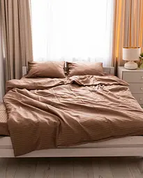 Постільна білизна полуторна Dushka Home Страйп сатин 20568 160х215 см коричнева