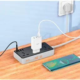 Подовжувач мережевий зарядний HOCO AC8A, 3 розетки, 3 USB та Type-C, кабель 1.5 м, швидка зарядка 30 Вт - мініатюра 3