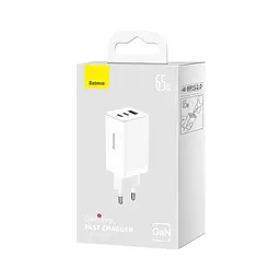 Зарядний пристрій Baseus 2xUSB-C 65 Вт + 1xUSB GaN + кабель USB-C — USB-C 100 Вт 1.0 м білий (CCGP120202) - мініатюра 7