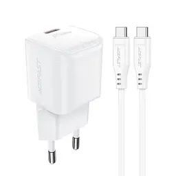Мережевий зарядний пристрій з кабелем Acefast A73 mini PD20W GaN single USB-C charger set (C3-03) білий