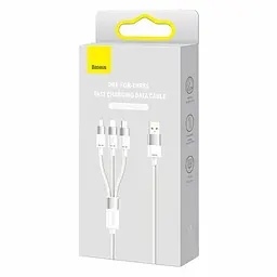 Кабель 3 в 1 Baseus Silky One-for-Three Fast Charging Cable USB-A to M+L+C 100W 1.5m White - мініатюра 2
