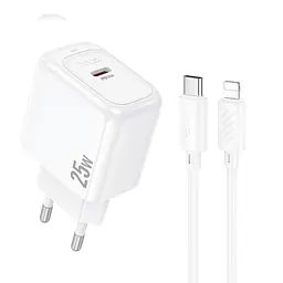 Мережевий зарядний пристрій Hoco CS53A Surplus single port PD25W charger set(C to iP) білий - мініатюра 3