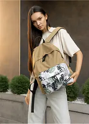 Жіночий рюкзак Sambag Active пісочний тканевий з принтом "monstera" 40 х 33 х 14 см (11811144) - мініатюра 4