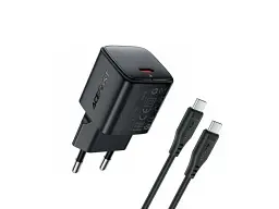 Мережевий зарядний пристрій Acefast A117 mini 20 W Type-C cable Black (6974316286509)