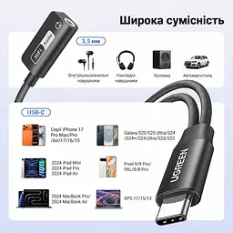 Аудіоадаптер UGREEN CM721 USB-C - 3.5 мм / USB-C PD 60 Вт чорний (25837) - мініатюра 6