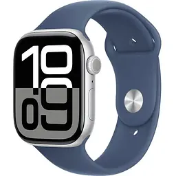 Apple Watch Series 10 GPS 46mm Silver Aluminum Case with Denim Sport Band M/L MWWM3