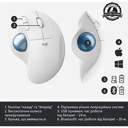 Миша комп'ютерна Logitech Ergo M575 Bluetooth Offwhite (910-005870, 910-005981) - мініатюра 3