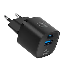 Зарядний пристрій мережевий MAKE 20W GaN3 Mini Type-C PD3.0 + USB QC3.0 Black - мініатюра 5