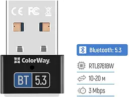 Адаптер Bluetooth v5.3 USB, чорний Colorway - мініатюра 2