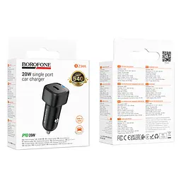 Автомобільний зарядний пристрій BOROFONE BZ34A Cloud single port PD20W car charger чорний - мініатюра 2