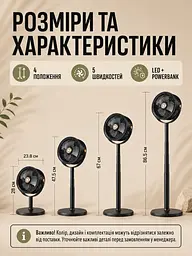 Акумуляторний вентилятор 4 в 1 із сонячною панеллю LED-лампою та PowerBank чорний (49676145) - мініатюра 3