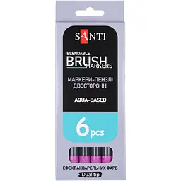 Маркер акварельний Santi Brush Marker SWB-09 фіолетовий двосторонній 6 шт. (391065) - мініатюра 4