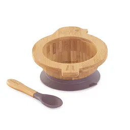 Дитяча бамбукова тарілка Miniland Wooden Bowl Chick, на присосці, з ложкою, коричневий - мініатюра 2