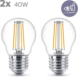 2 шт Світлодіодна лампа Philips Premium Lustre [E14 Edison Screw] 4,3 Вт — еквівалент 40 Вт, теплий білий (270 - мініатюра 2