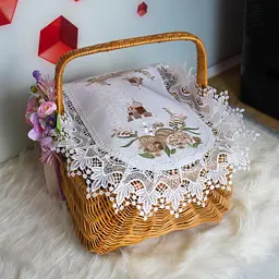Вишита серветка на пасхальний кошик з ажурним мереживом 40х60 см №28, Kitchen Master Білий 86065 - мініатюра 3