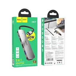 USB-хаб HOCO HB27 Type-C multi-function converter(HDTV+USB3.0+USB2.0*2+PD) Metal Gray (6931474769329) - мініатюра 7