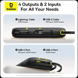 Зовнішній акумулятор Baseus EnerFill FC31 with 2 Built-in Cables 20000mAh 22.5W чорний - мініатюра 6