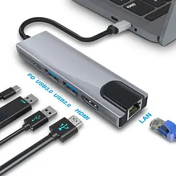 Док-станція RIAS BYL-2007 5в1 USB Type C - PD/USB/HDMI/RJ-45 (3_00418) - мініатюра 6