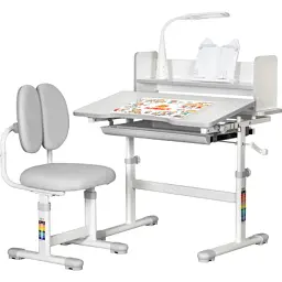 Парта зі стільцем ErgoKids Grey (+полиця+лампа) (BD-24 G)